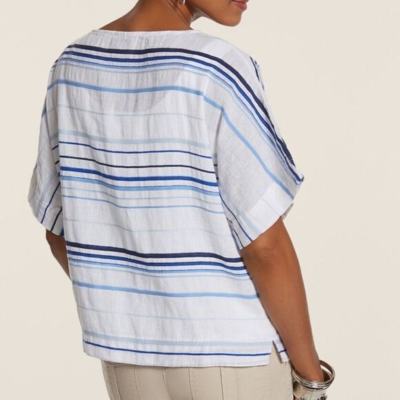 Chico's Petite Summer Stripe Cana II Top blue and white stripes - Picture 2 of 6